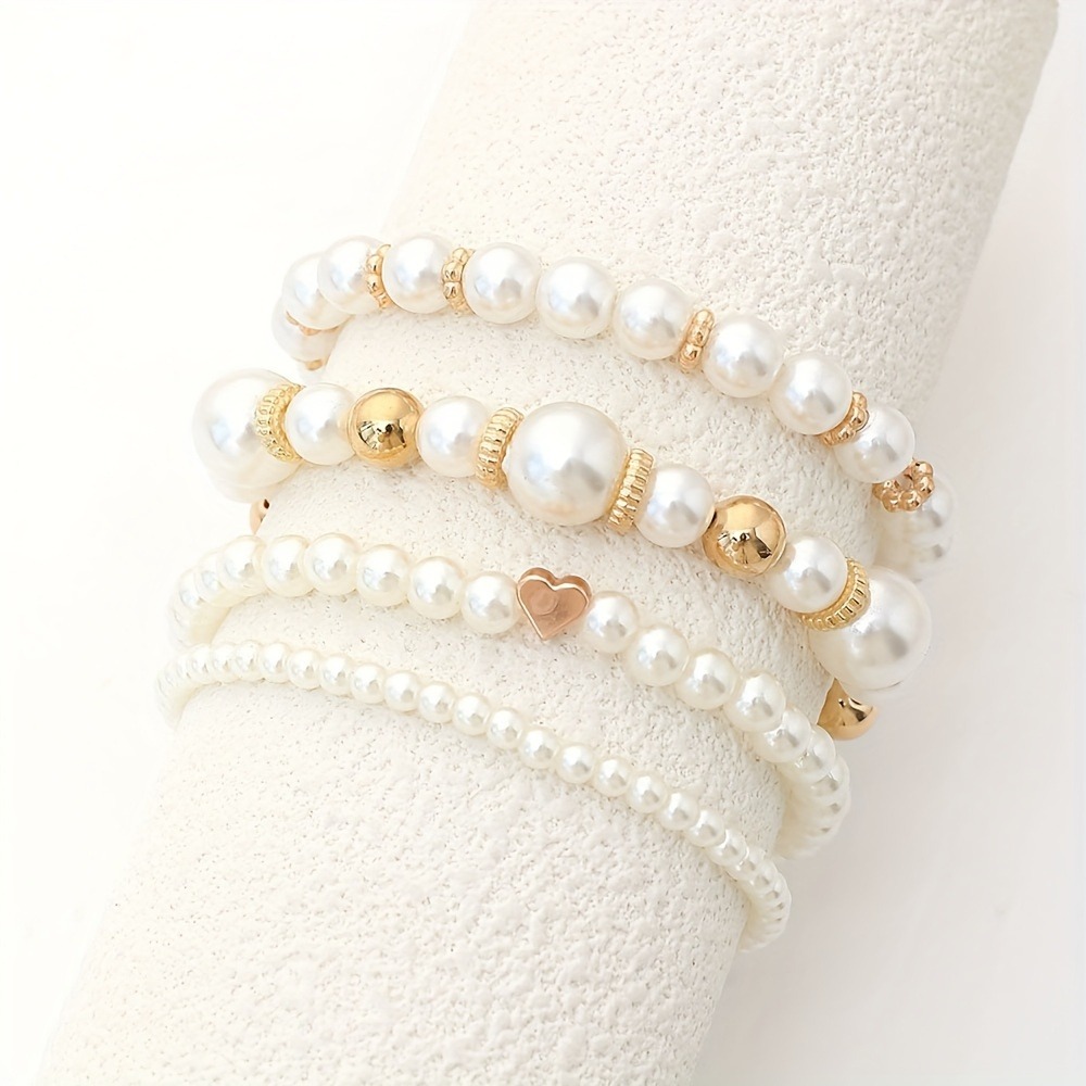 5pc Boho Beaded Bracelet Set with Golden Plated Heart Charm